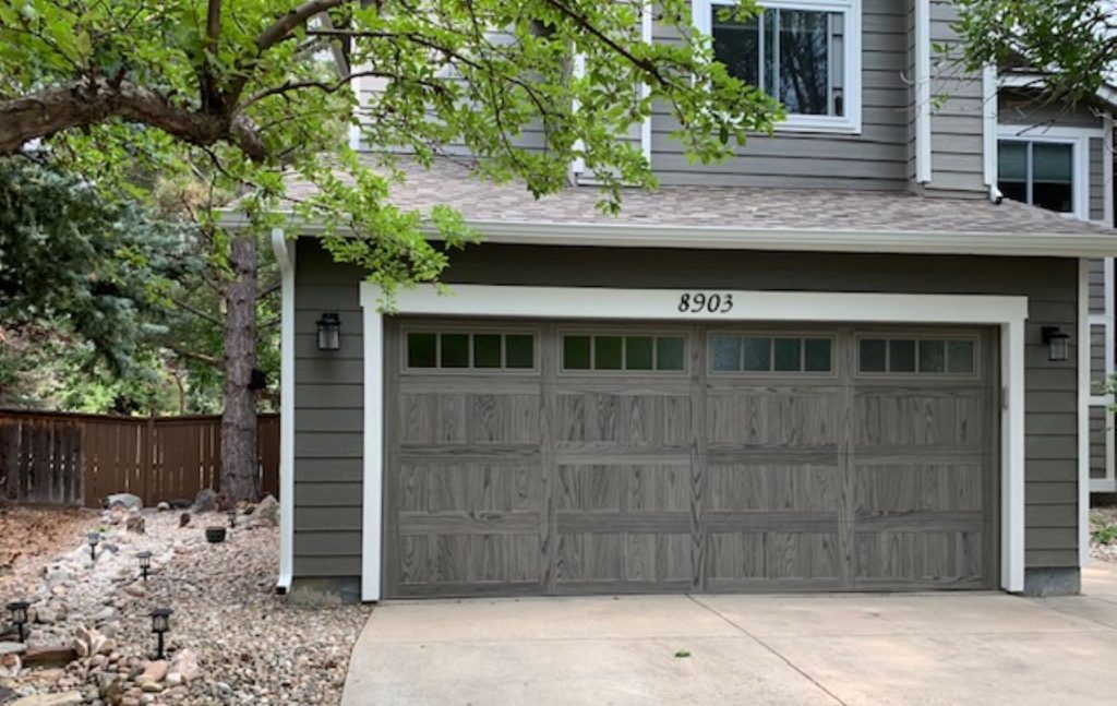 gray wood automatic garage doors