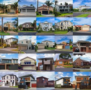 a collage of standard garage door sizes